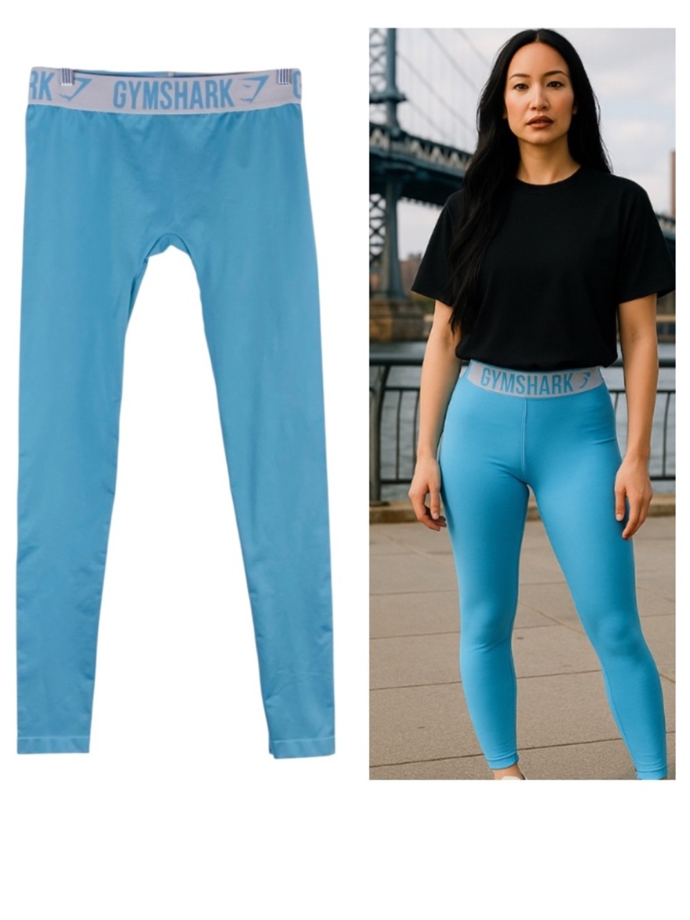 Gymshark Sz Medium 8 10 Seamless Leggings Aqua Sky Blue Workout Compression
